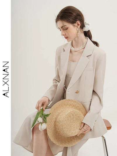 ALXNAN Women Blazers 2024 Spring New Elegant Leisure Solid Long Sleeved Fashion Luxury Loose Fit Coat Women's Clothing LXN287105