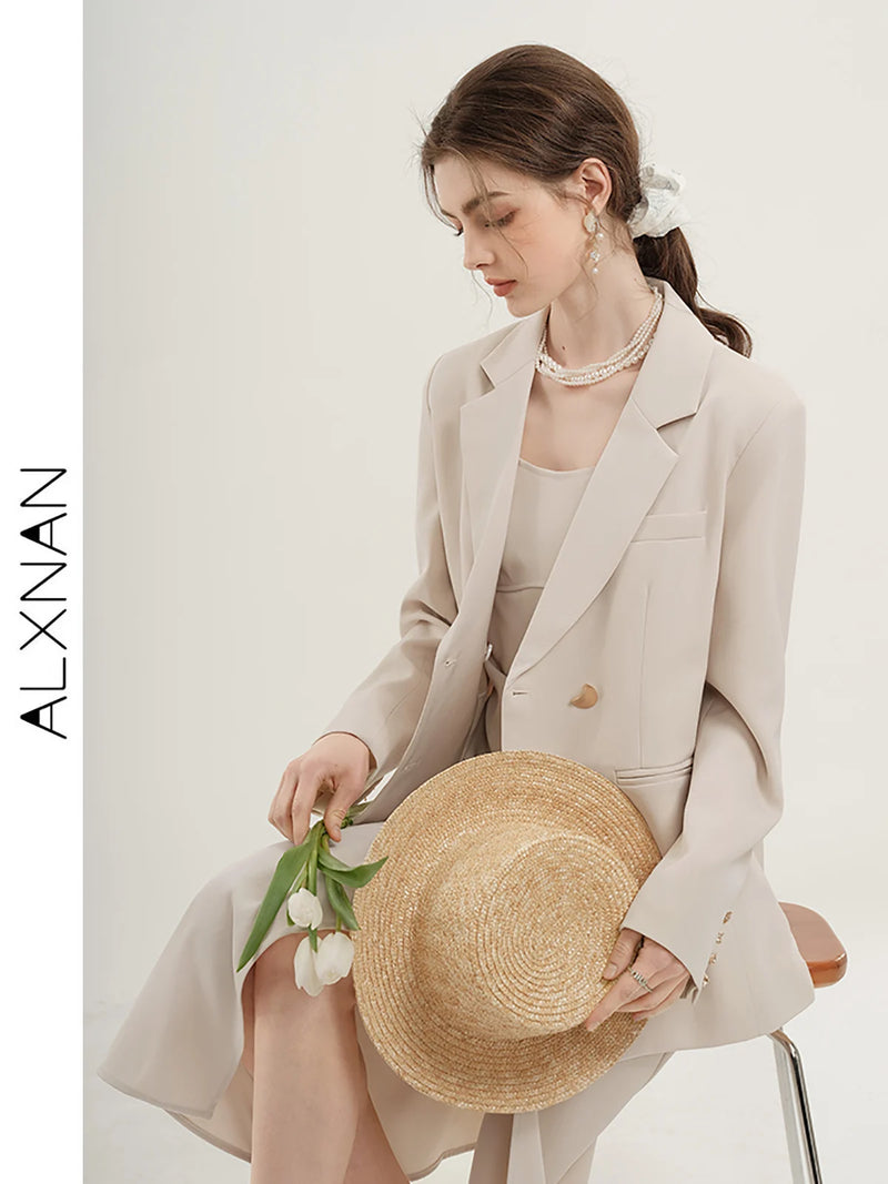 ALXNAN Women Blazers 2024 Spring New Elegant Leisure Solid Long Sleeved Fashion Luxury Loose Fit Coat Women&