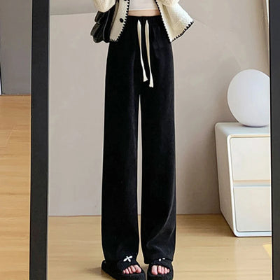 2023 Casual Women Corduroy Long Pants Autumn Winter High Waist Wide Leg Pants Thick Female Long Pants Trousers