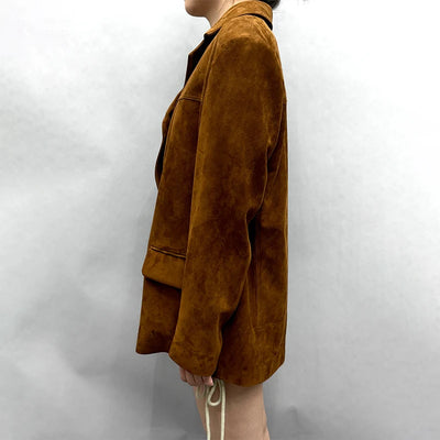 2024 Lady's Fashion Real Suede Jacket Genuine Sheepskin Blazer Oversize Leather Coat Women's Suit