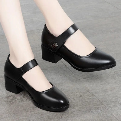 Women's Single Shoes 2023 Summer Breathable Women Pumps Coarse Heel Soft Bottom Work Shoes Casual Comfortable Black Heels Shoes