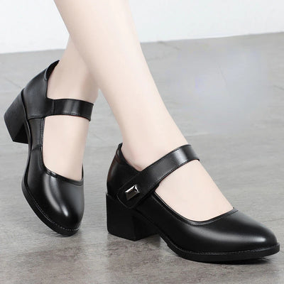 Women's Single Shoes 2023 Summer Breathable Women Pumps Coarse Heel Soft Bottom Work Shoes Casual Comfortable Black Heels Shoes