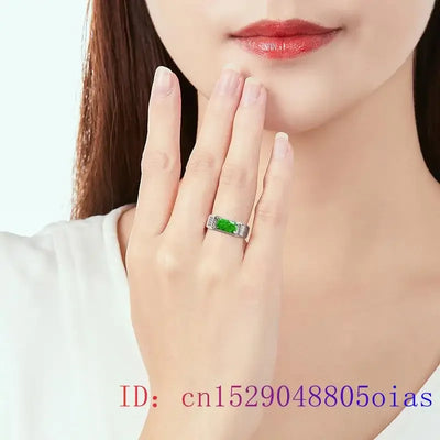 Burmese Jade Rings Designer Emerald Charms 925 Silver Gift Women Adjustable Charm Carved Natural Jadeite Jewelry Green Fashion