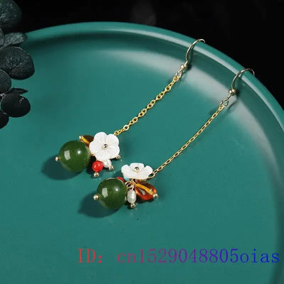 Green Jade Flower Earrings Natural Amulet Crystal Gemstone Gifts Zircon Jewelry 925 Silver Women Charm Chalcedony Fashion