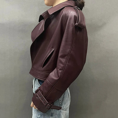 2023 Leather Jackets Women's Genuine Sheepskin Jacket Cropped Coat Short Real Leather Coat FG5796