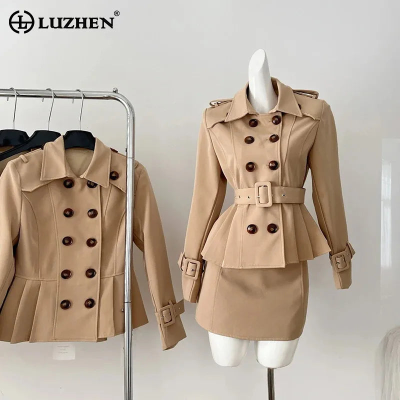 LUZHEN Elegant Slim Double Breasted Solid Color Blazer Coat Women&