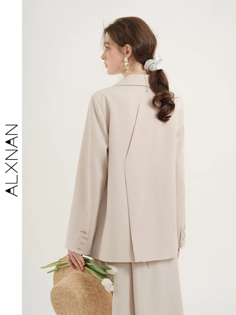 ALXNAN Women Blazers 2024 Spring New Elegant Leisure Solid Long Sleeved Fashion Luxury Loose Fit Coat Women&