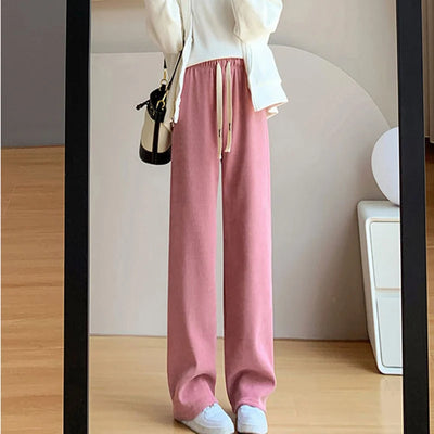 2023 Casual Women Corduroy Long Pants Autumn Winter High Waist Wide Leg Pants Thick Female Long Pants Trousers