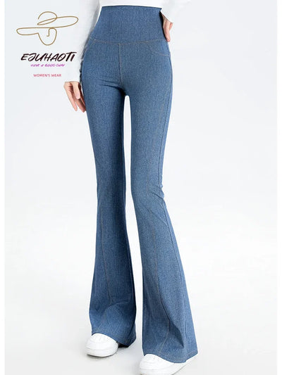 2024 Denim Women's Pants Micro Flared High Waist Abdomen Leggings New in Summer Stretch Sports Fitness Yoga Casual Pants Jeans